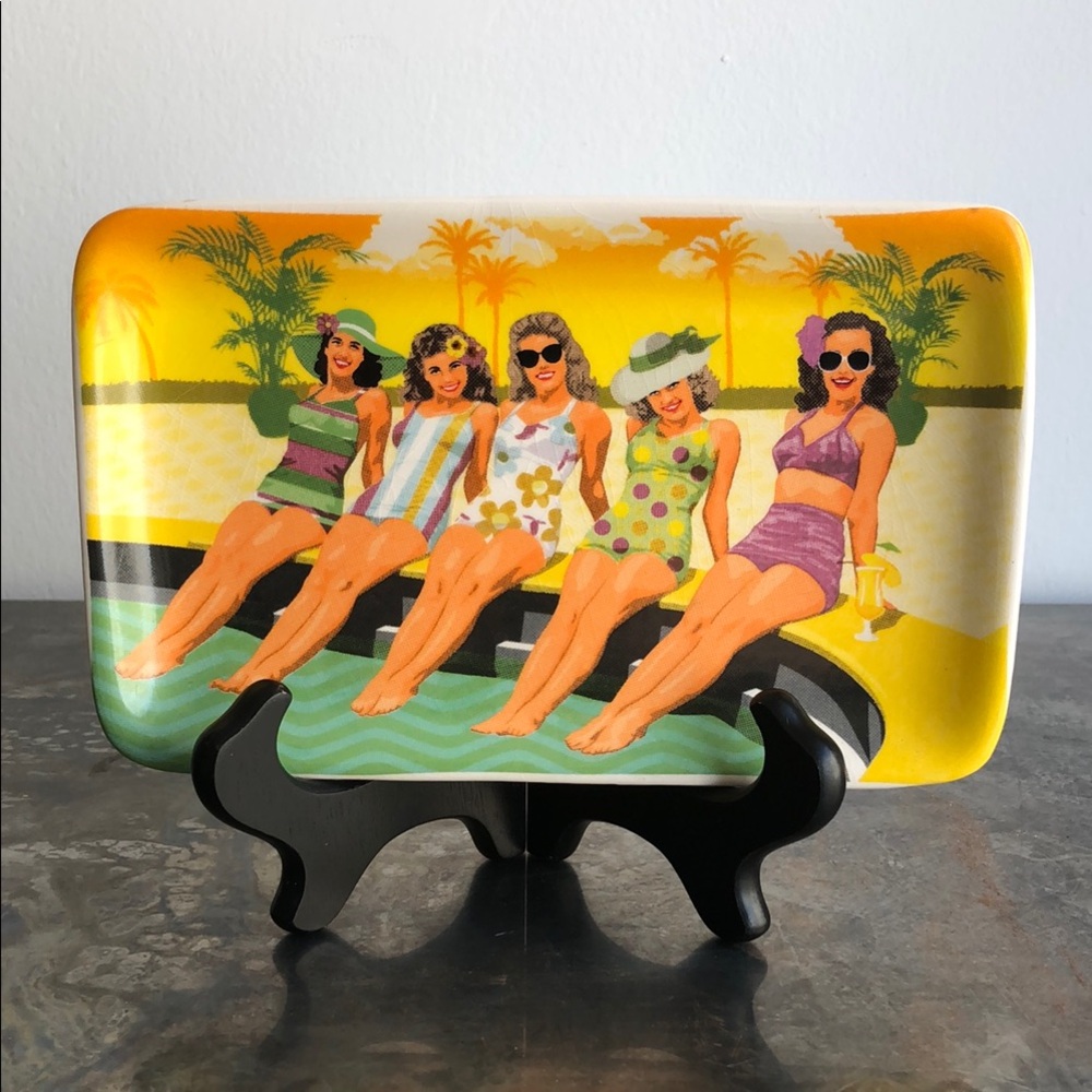 Vintage Style Decorative Trinket plate with Retro Swimsuit Design